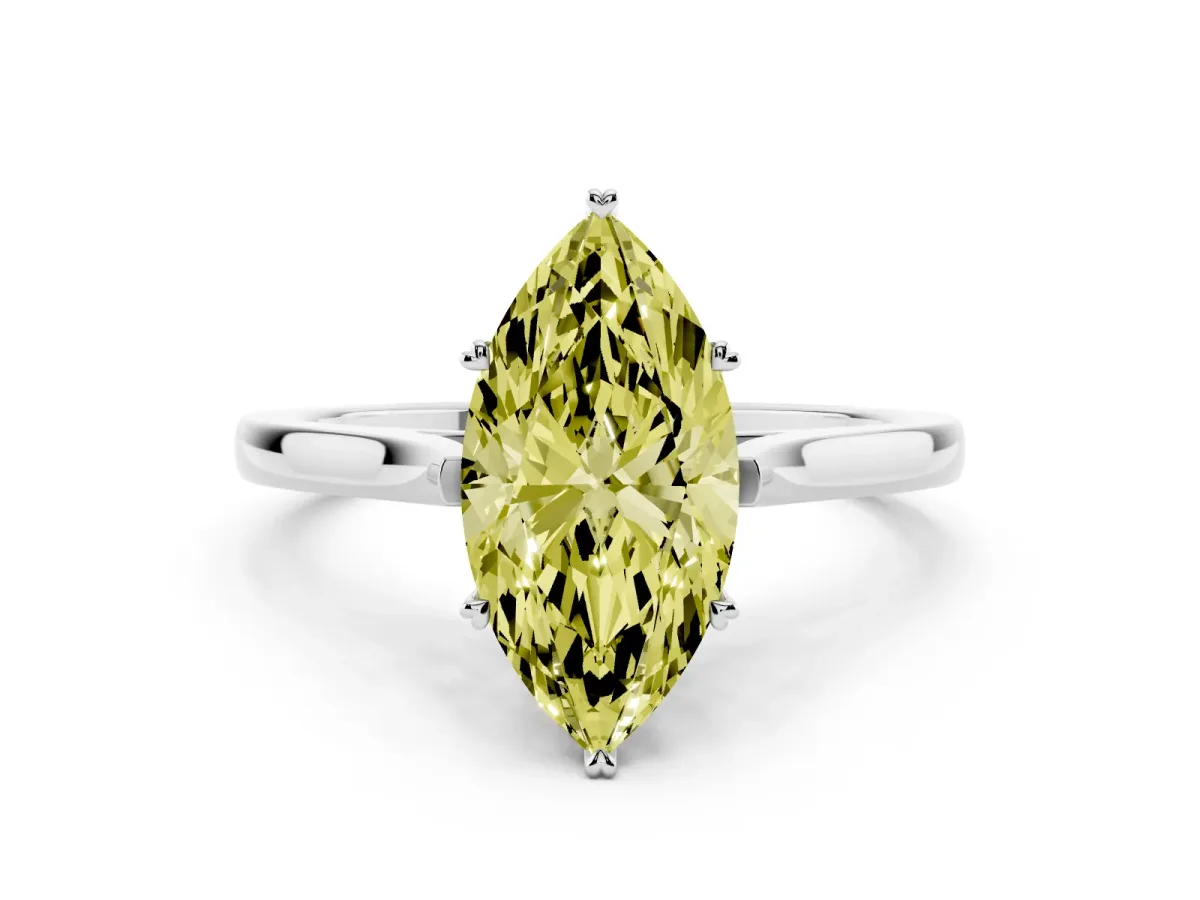 Fancy Yellow Marquise Cut Solitaire Heart Prong Engagement Ring with Tapered Band White gold