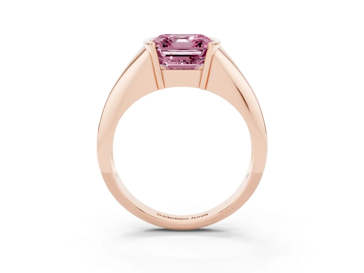 Fancy Pink Asscher Cut Solitaire Tension Set Diamond Ring Rose gold