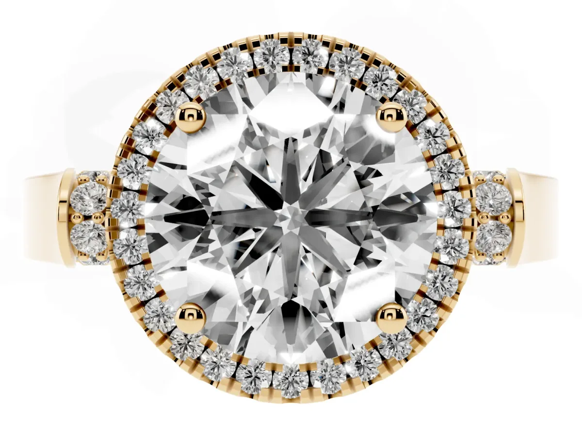 Round Cut Halo Round Diamond Twist Band with Four-Prong Setting Yellow gold