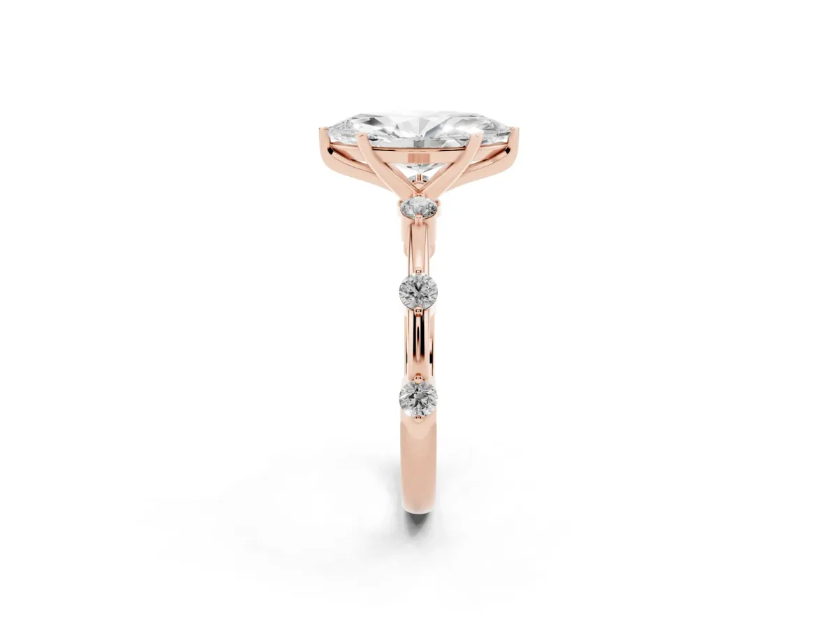 Marquise Cut Solitaire Diamond Ring with Bezel Set Side Stones and Prong Setting Rose gold