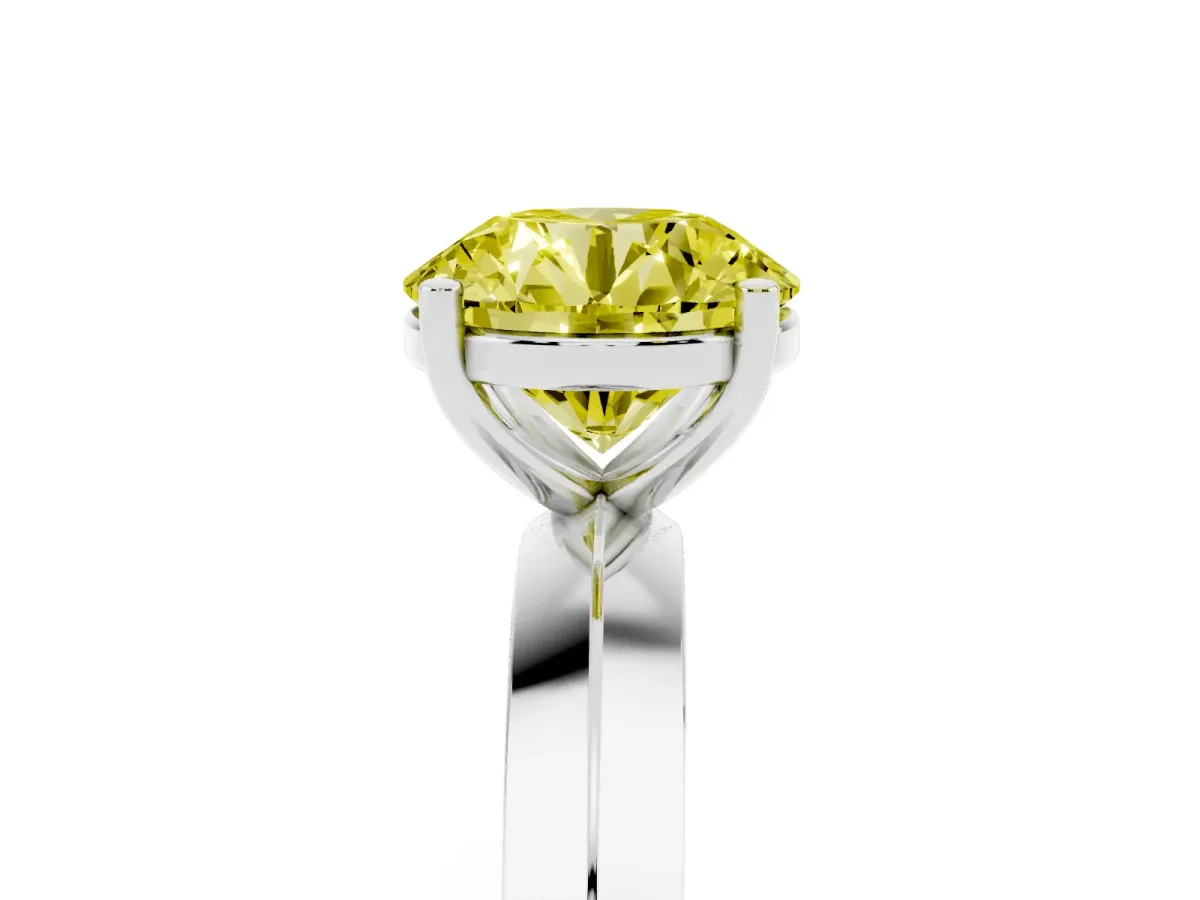 Fancy Yellow Round Cut Cut Solitaire Engagement Ring with Flat Band and Four-Prong Setting Silver