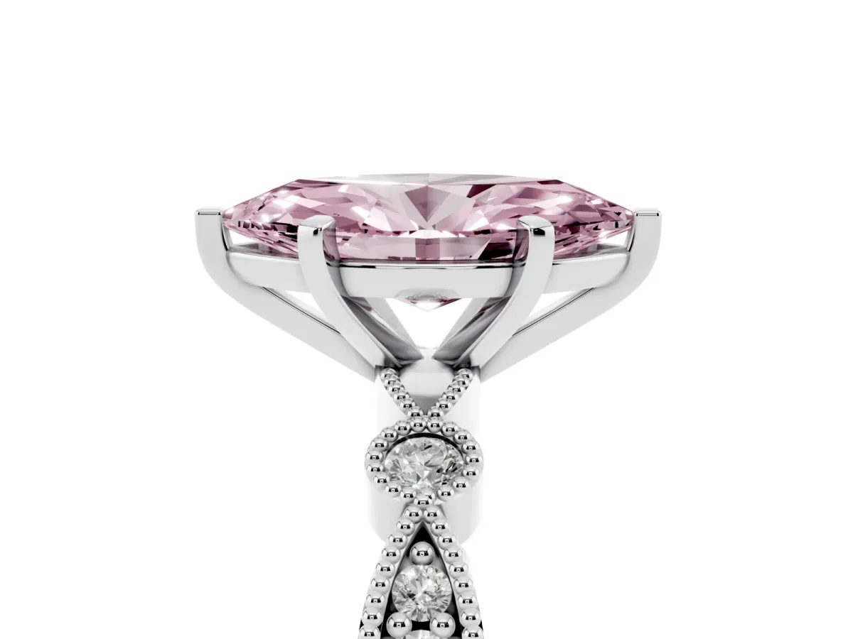 Fancy Pink Marquise Cut Milgrain Bezel Diamond Engagement Ring with Solitaire Prong Setting Silver
