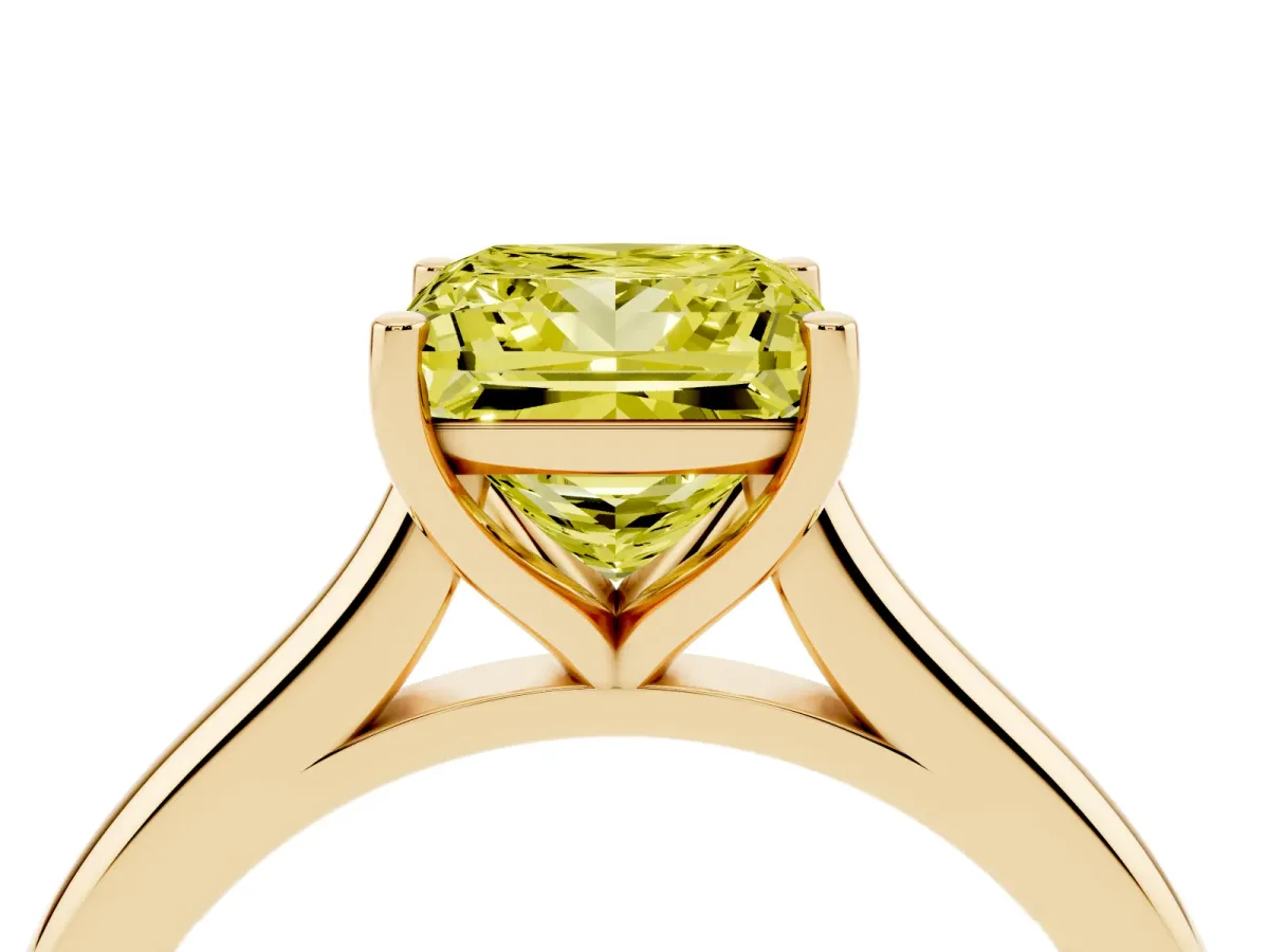 Fancy Yellow Princess Cut Cut Solitaire Ring with Cathedral Band and Four-Prong Setting Yellow gold