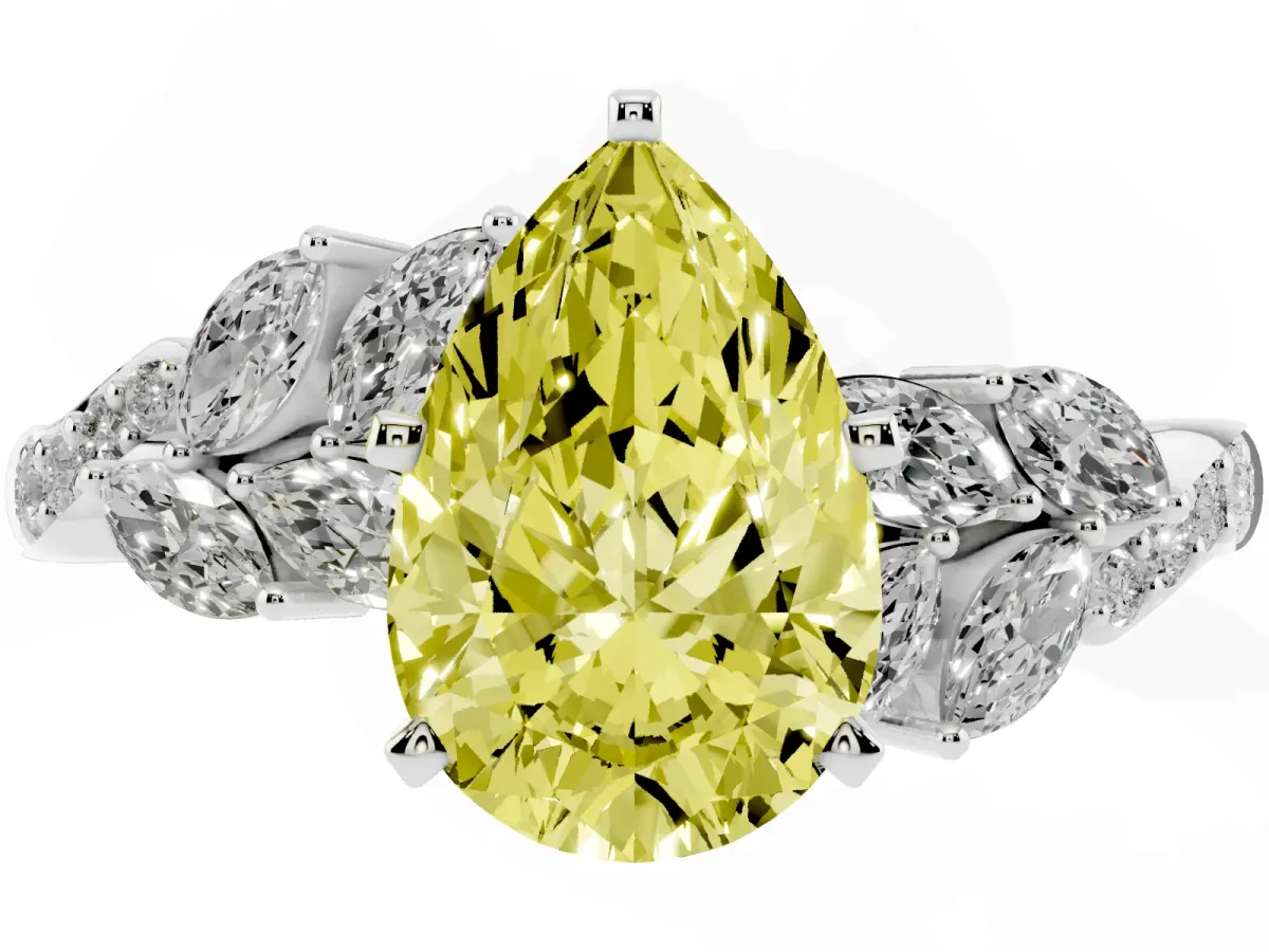 Fancy Yellow Pear Cut Solitaire Marquise Twist Band with Six-Prong Setting Silver
