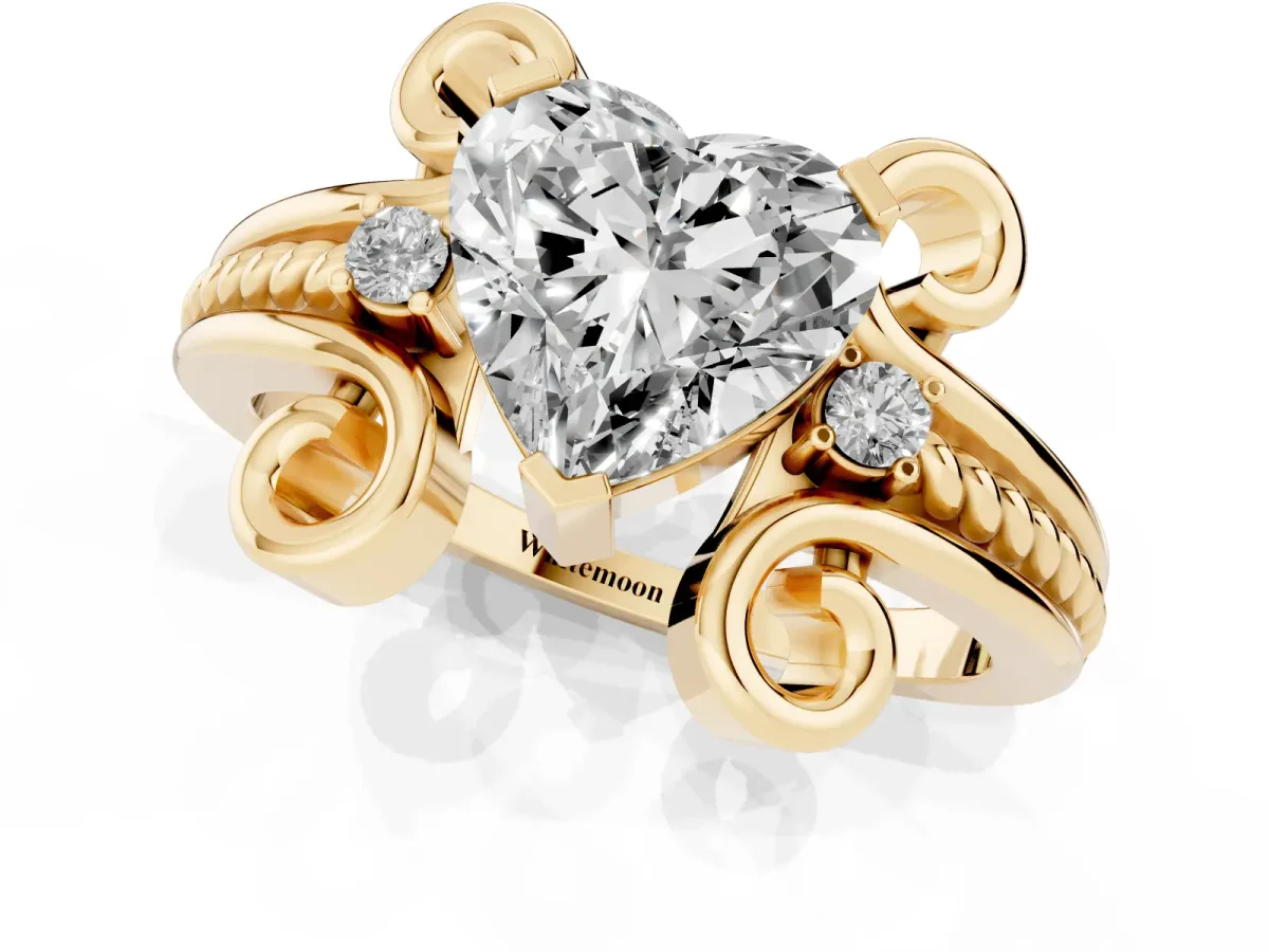 Heart Cut Solitaire Twisted Band Scroll Prong Ring Yellow gold