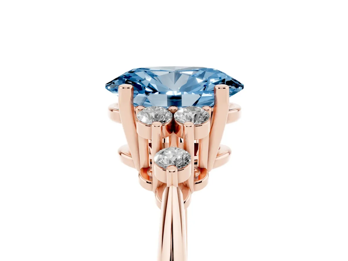Fancy Blue Oval Cut Cut Diamond Cluster Ring with Solitaire Band and Four-Prong Setting Rose gold