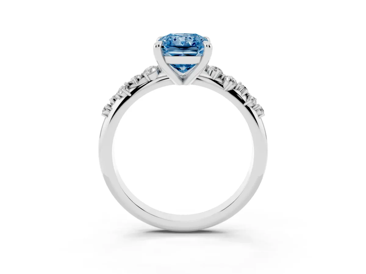 Fancy Blue Radiant Cut Cut Diamond Vine Band with Four-Prong Setting Silver