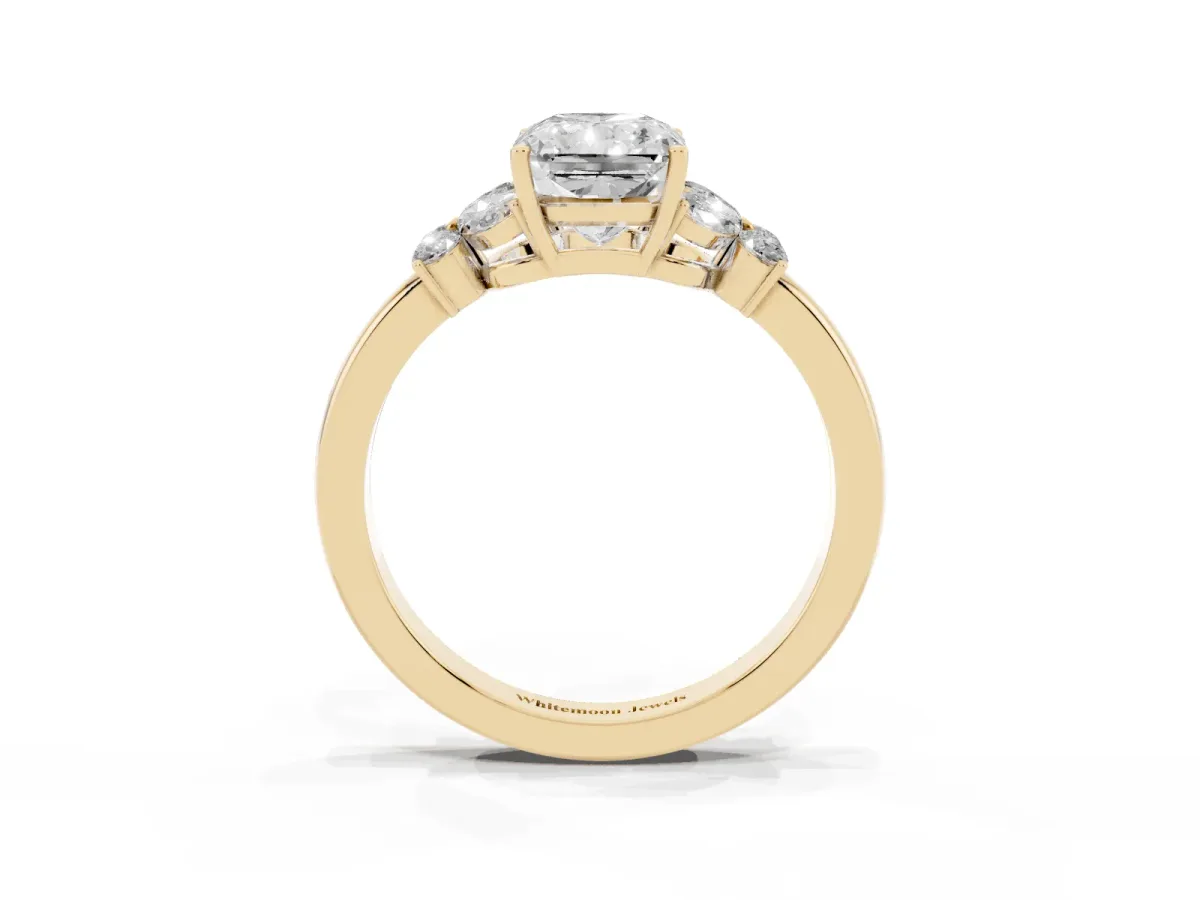 Radiant Cut Cut Solitaire Floral Diamond Ring with Four-Prong Setting Yellow gold