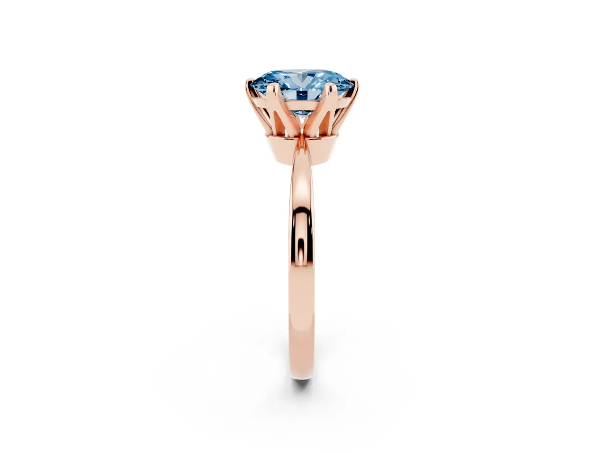 Fancy Blue Oval Cut Solitaire Engagement Ring with Six-Prong Setting and Tapered Band Rose gold