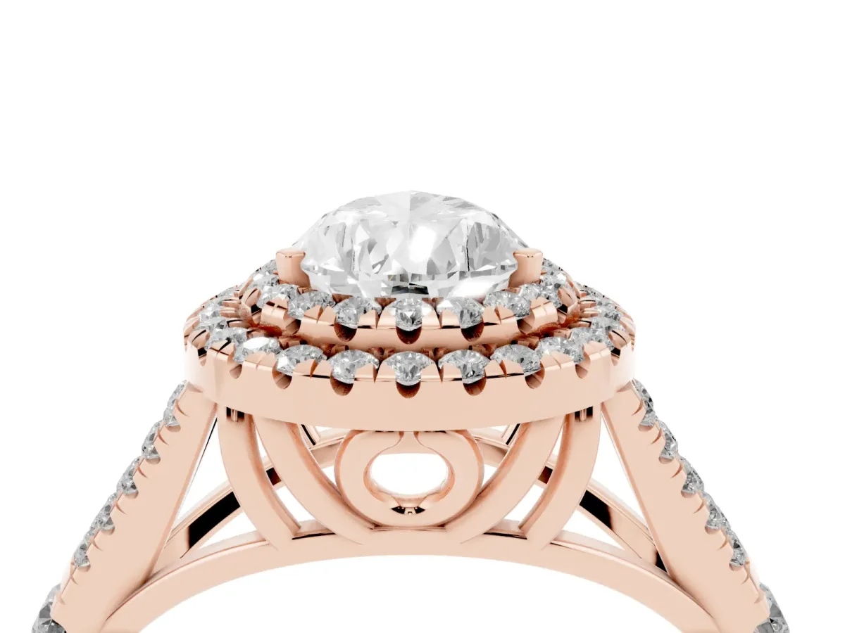 Pear Cut Diamond Pavé Split Shank Double Halo Engagement Ring Rose gold