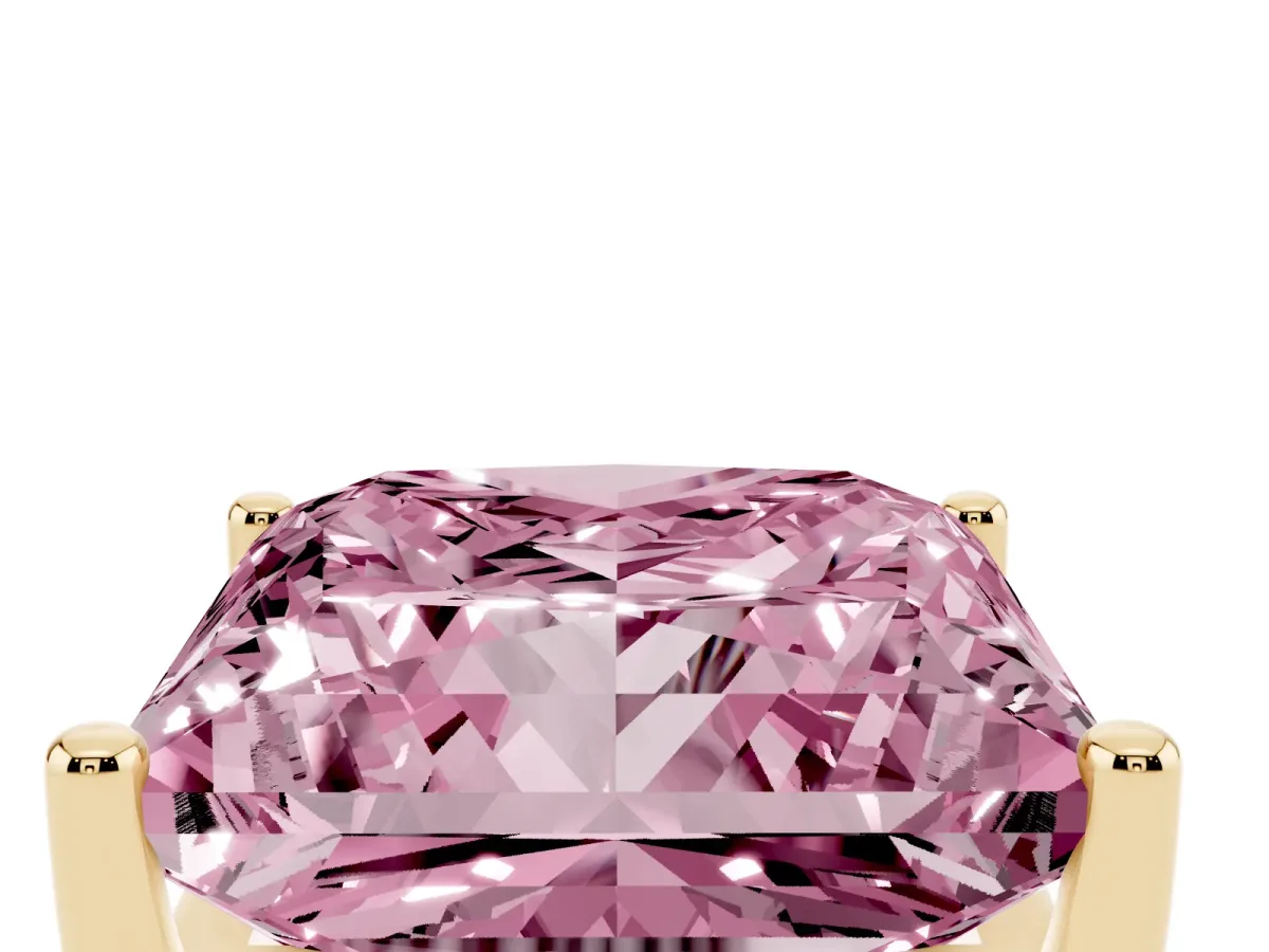 Fancy Pink Princess Cut Cut Diamond Solitaire Engagement Ring with Tapered Plain Band and Four-Prong Setting Yellow gold