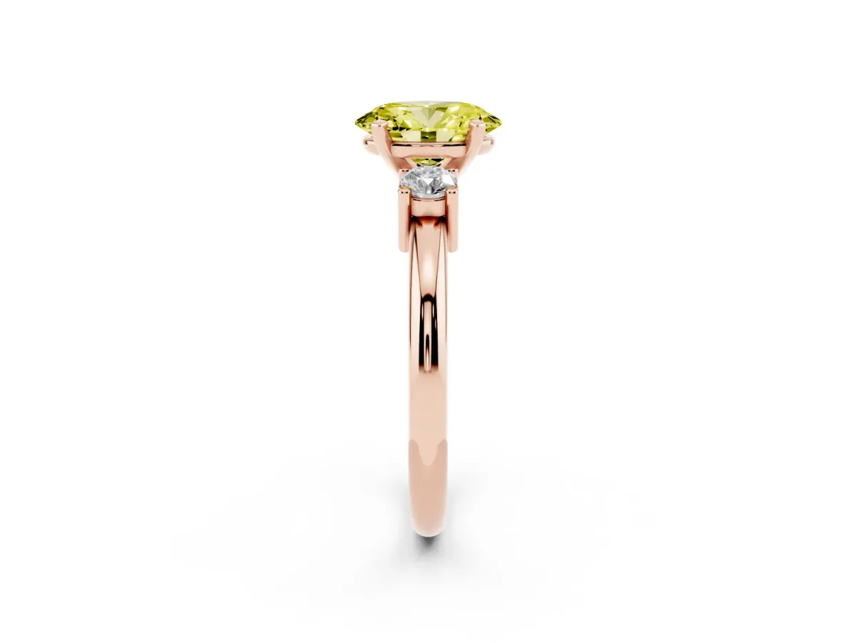 Fancy Yellow Three-Stone Oval Cut Cut Diamond Solitaire with Prong Setting and Classic Band Rose gold