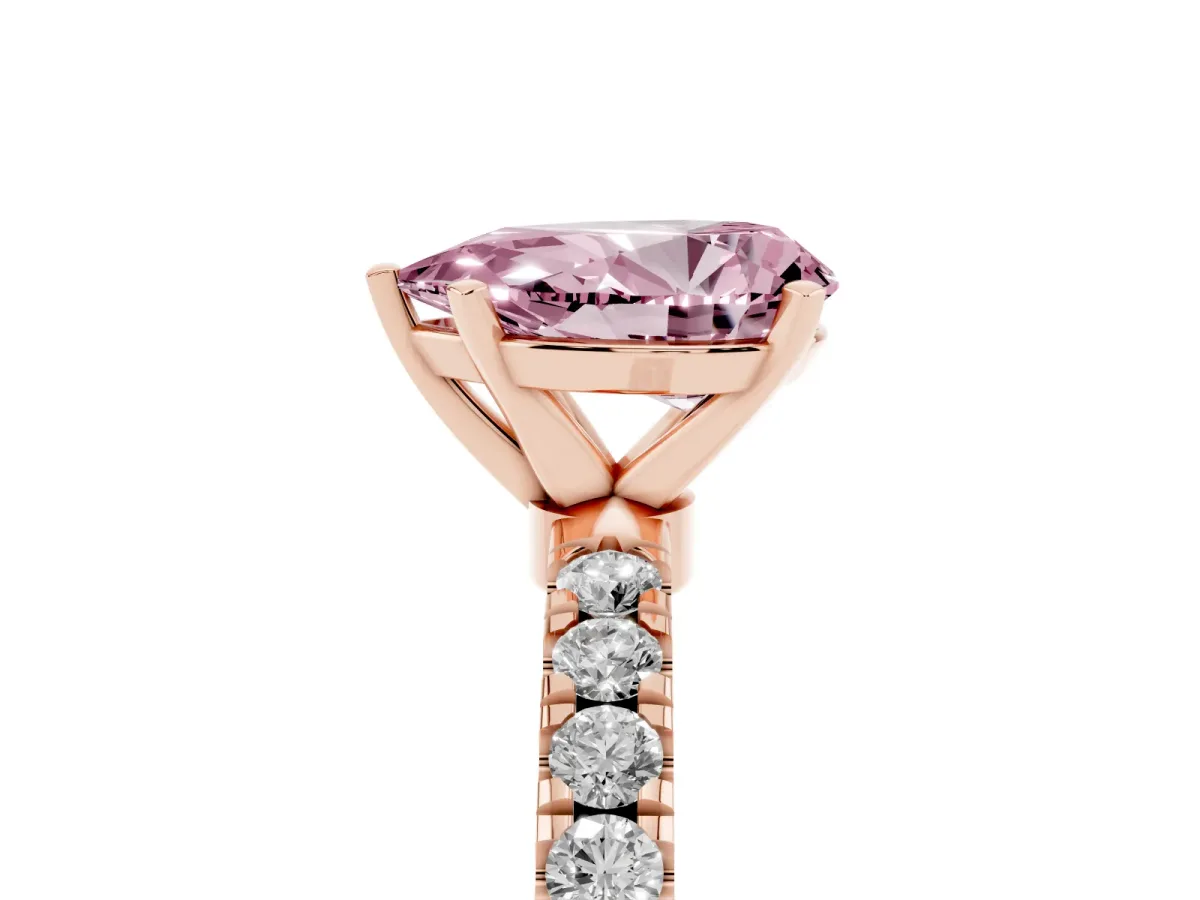 Fancy Pink Pear Cut Diamond Solitaire Ring with Pavé Accents and Four-Prong Setting Rose gold