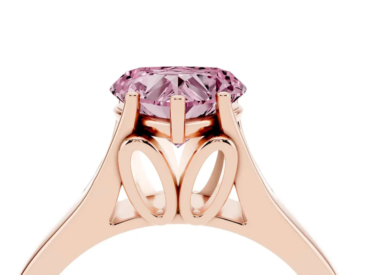 Fancy Pink Heart Cut Solitaire Diamond Ring with Cathedral Band and Four-Prong Setting Rose gold