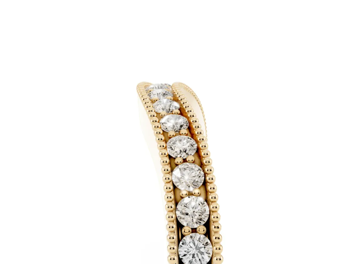Round Brilliant Milgrain Bezel Set Diamond Wave Band Yellow gold