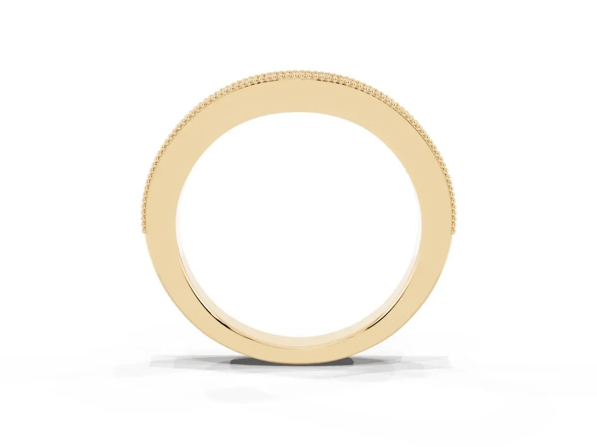 Round Brilliant Milgrain Bezel Set Diamond Wave Band Yellow gold