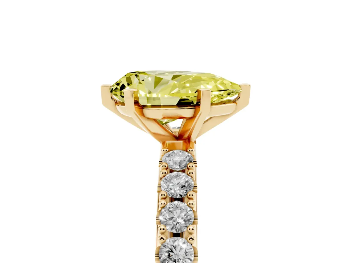 Fancy Yellow Pear Cut Diamond Solitaire Pavé Band with Four-Prong Setting Yellow gold