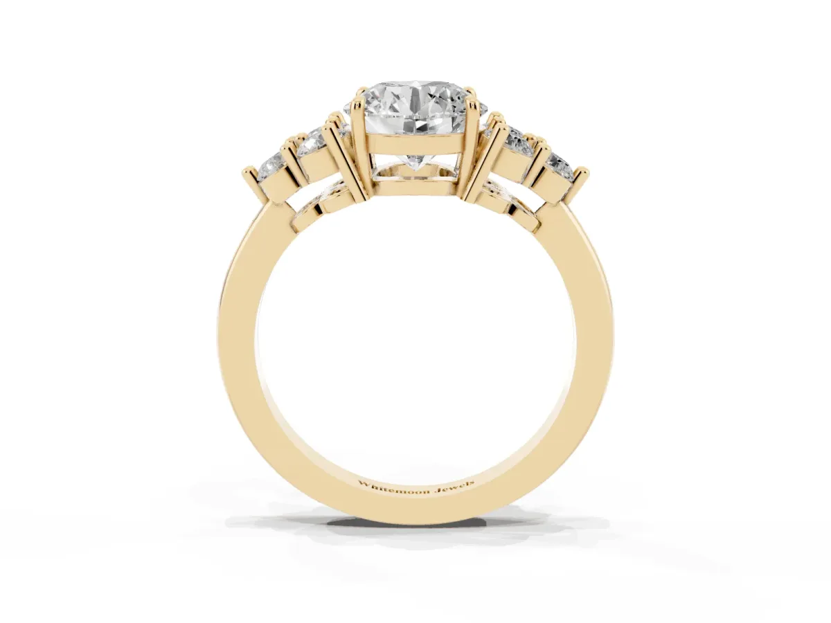Round Cut Brilliant Diamond Cluster Accent Solitaire Ring with Prong Setting Yellow gold