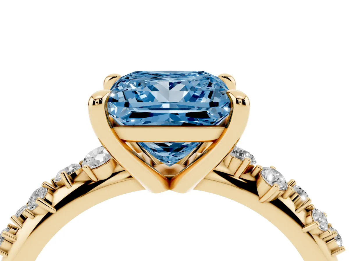 Fancy Blue Princess Cut Cut Diamond Vine Band with Four-Prong Setting Yellow gold