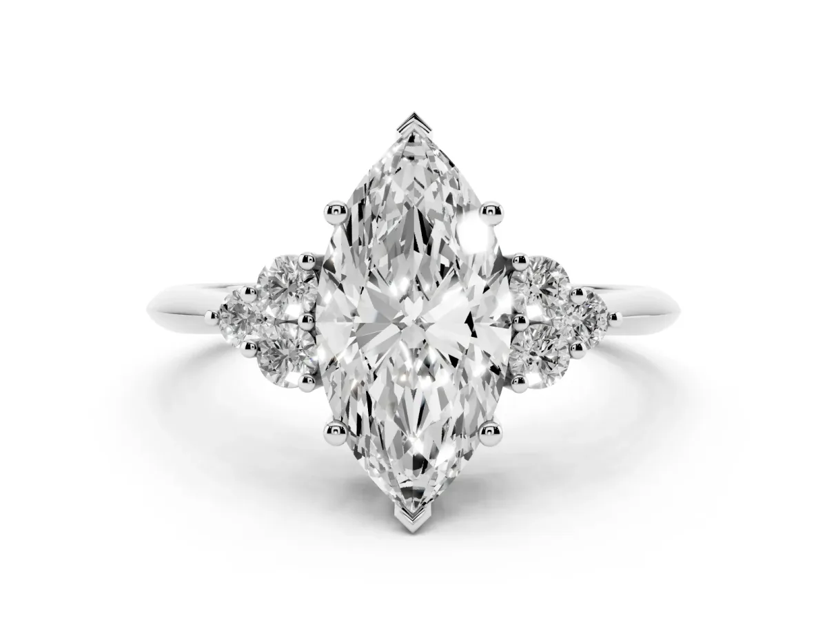 Marquise Cut Cut Diamond Cluster Ring with Solitaire Band and Four-Prong Setting Silver
