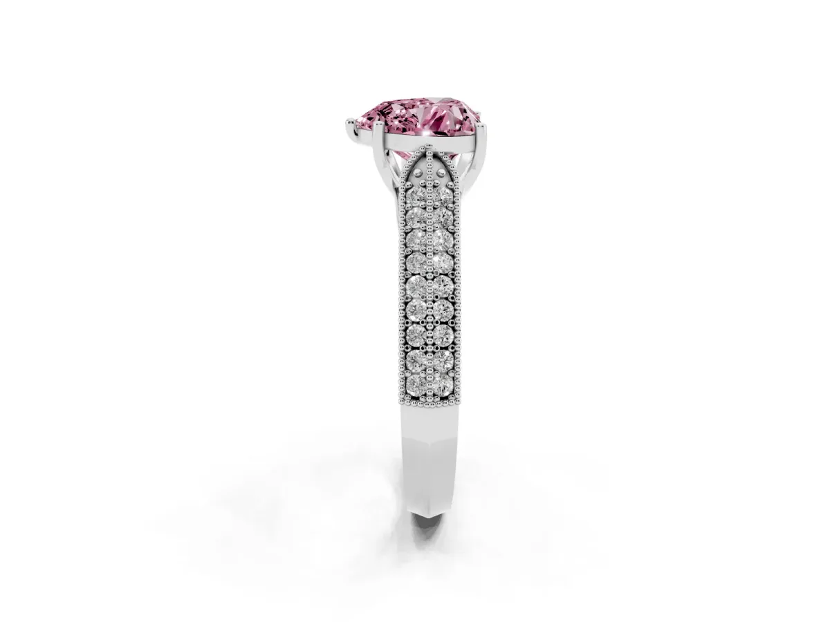 Fancy Pink Heart Cut Cut Pave Split Shank Engagement Ring with Four-Prong Setting Silver