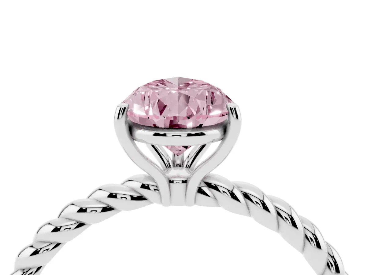 Fancy Pink Pear Cut Solitaire Twist Band Ring with Four-Prong Setting Silver