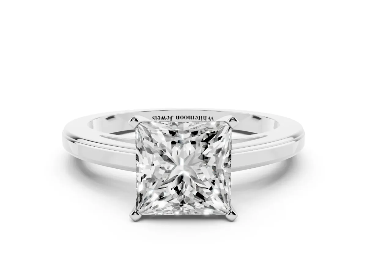 Princess Cut Solitaire Diamond Ring with Four-Prong Setting and Classic Band Platinum