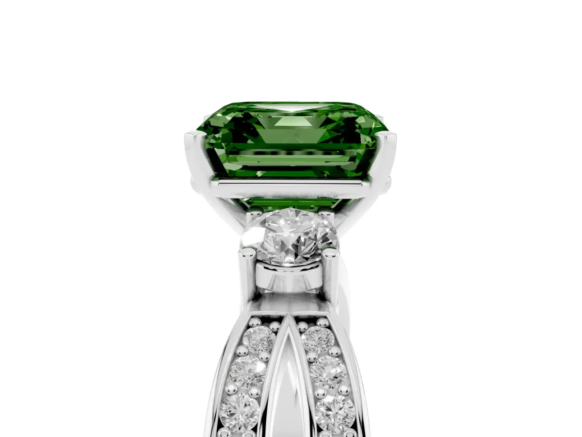 Fancy Green Three-Stone Asscher Cut Cut Diamond Twist Band with Prong Setting Silver
