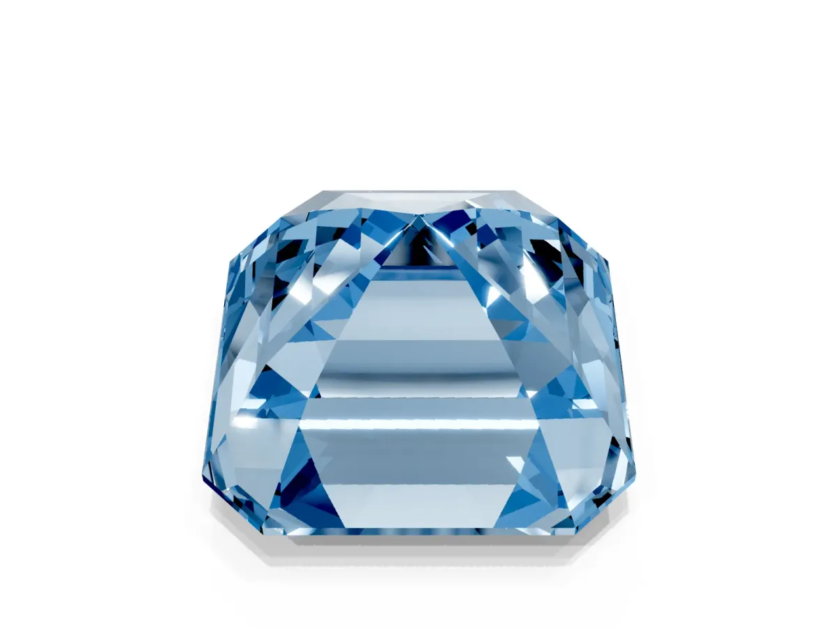 Fancy Blue Asscher Cut Halo Diamond Ring with Milgrain Edge and Round Prong Setting Silver