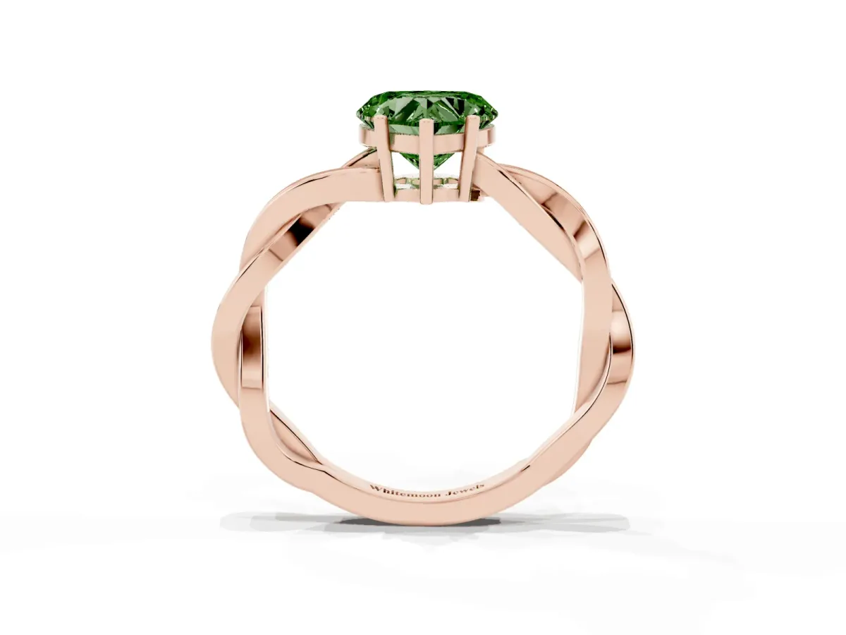 Fancy Green Heart Cut Solitaire Twisted Pave Diamond Ring with Four-Prong Setting Rose gold