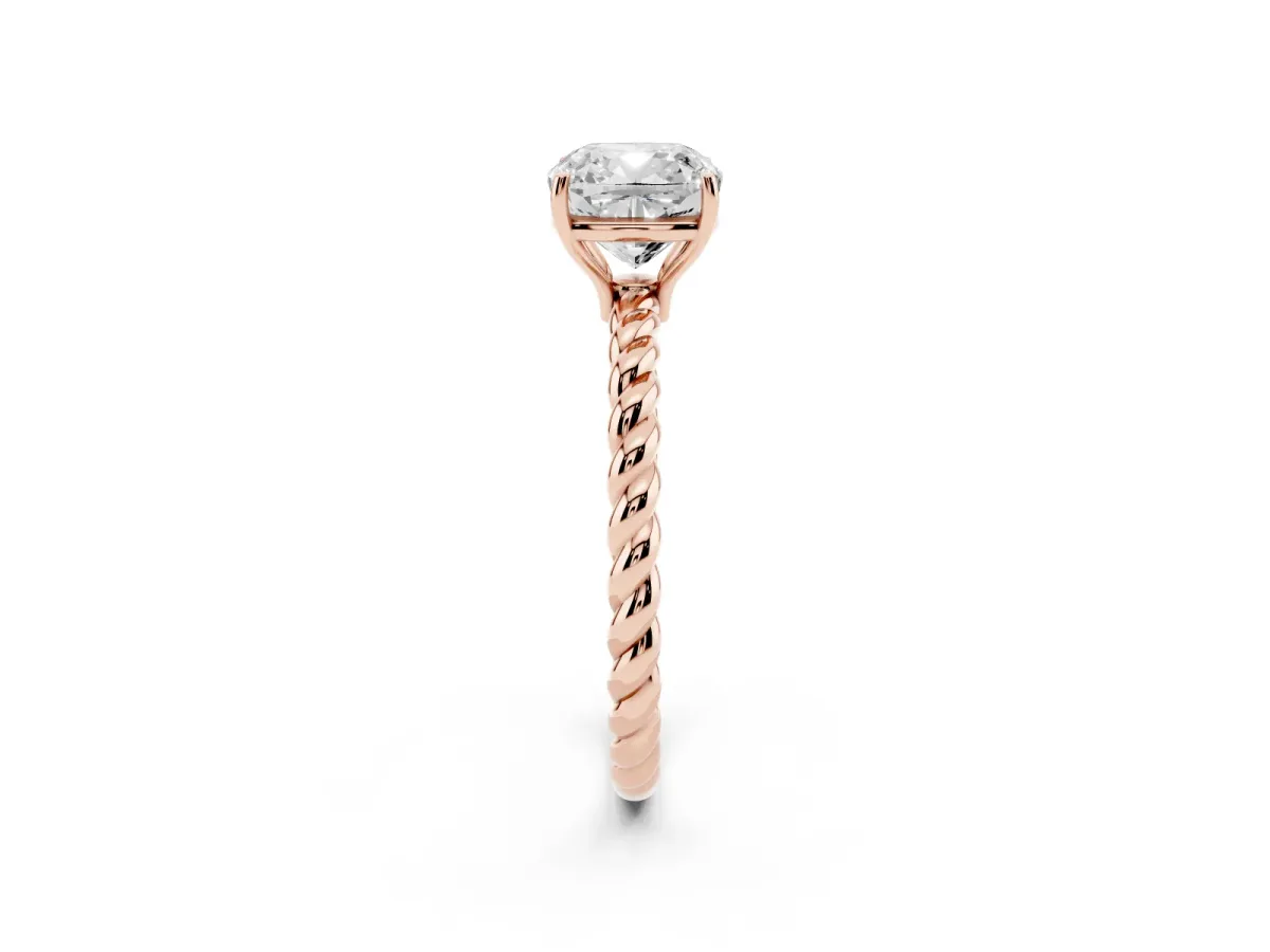 Cushion Cut Solitaire Twist Band Ring with Four-Prong Setting Rose gold