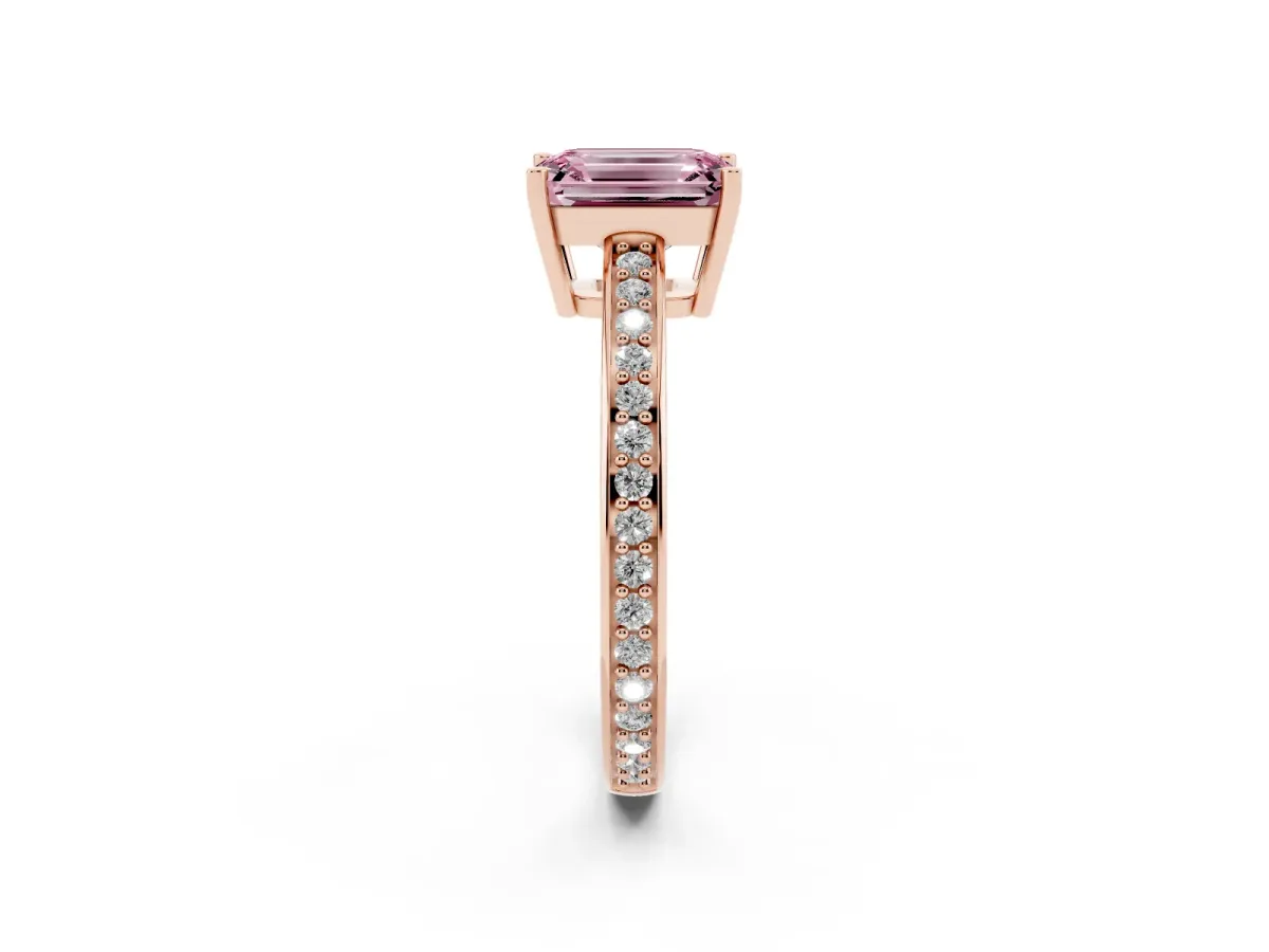Fancy Pink Emerald Cut Solitaire Pavé Band Prong Setting Ring Rose gold