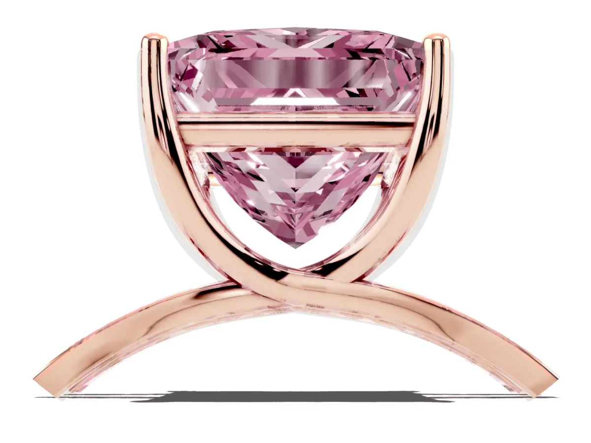 Fancy Pink Princess Cut Cut Diamond Solitaire Engagement Ring with Tapered Plain Band and Four-Prong Setting Rose gold