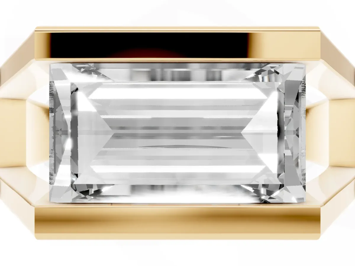 Baguette Diamond Geometric Solitaire Ring Yellow gold
