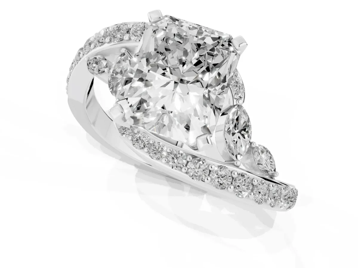 Radiant Cut Solitaire with Pavé Twist Band and Four-Prong Setting Silver