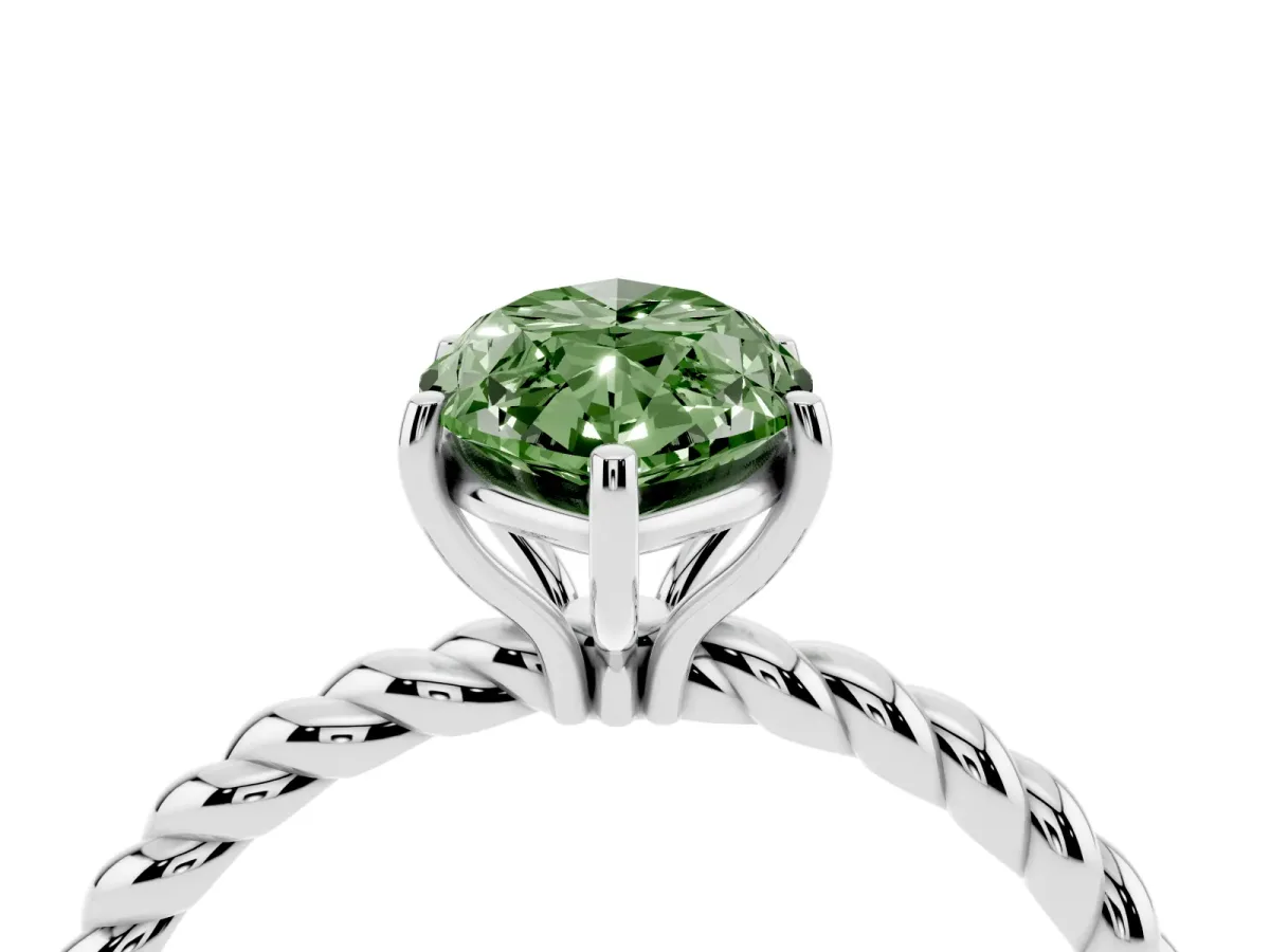Fancy Green Marquise Cut Solitaire Twist Band Ring with Four-Prong Setting Silver