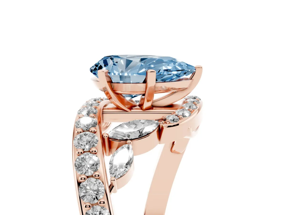Fancy Blue Pear Cut Solitaire with Pavé Twist Band and Four-Prong Setting Rose gold