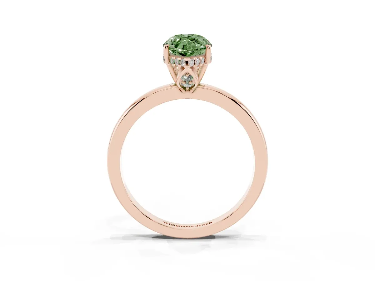 Fancy Green Marquise Cut Solitaire Diamond Ring with Prong Setting and Plain Band Rose gold