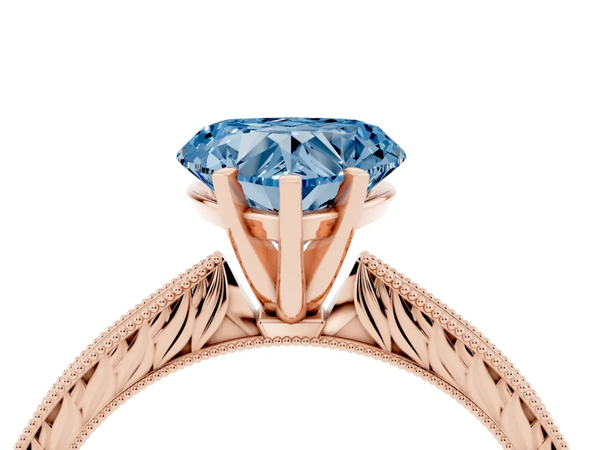 Fancy Blue Heart Cut Solitaire Milgrain Engraved Band with Four-Prong Setting Rose gold