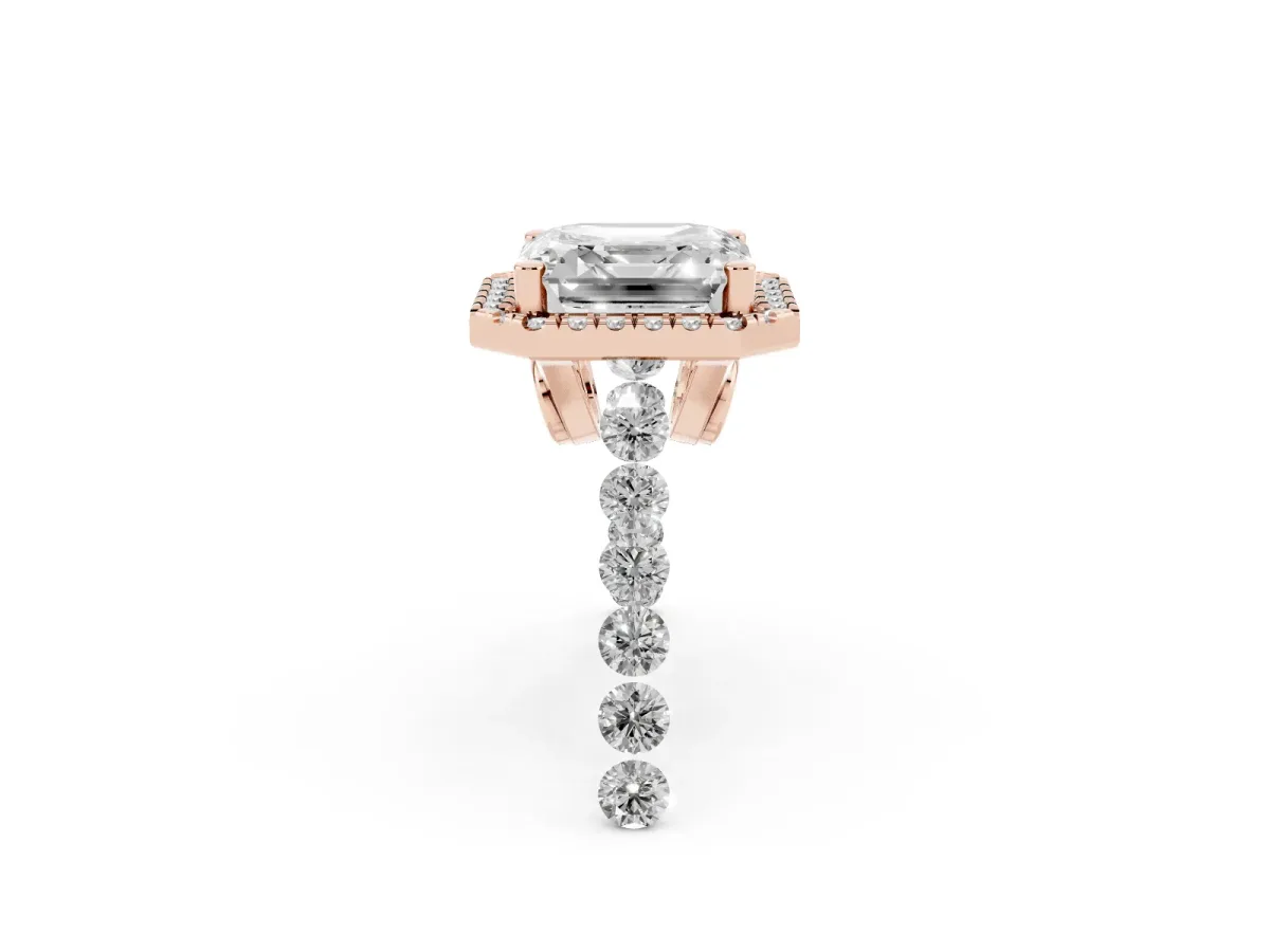 Asscher Cut Halo Pavé Diamond Engagement Ring with Four-Prong Setting Rose gold