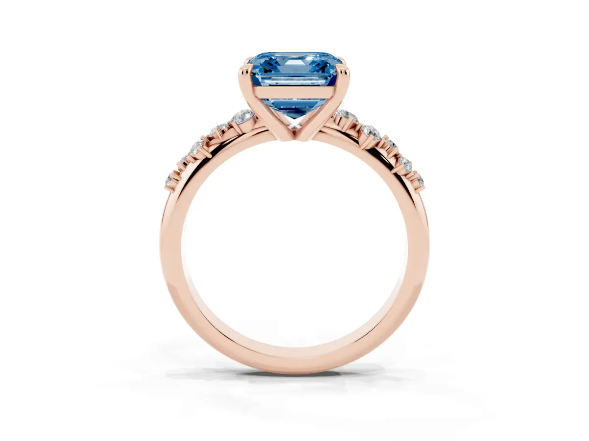 Fancy Blue Asscher Cut Cut Diamond Vine Band with Four-Prong Setting Rose gold
