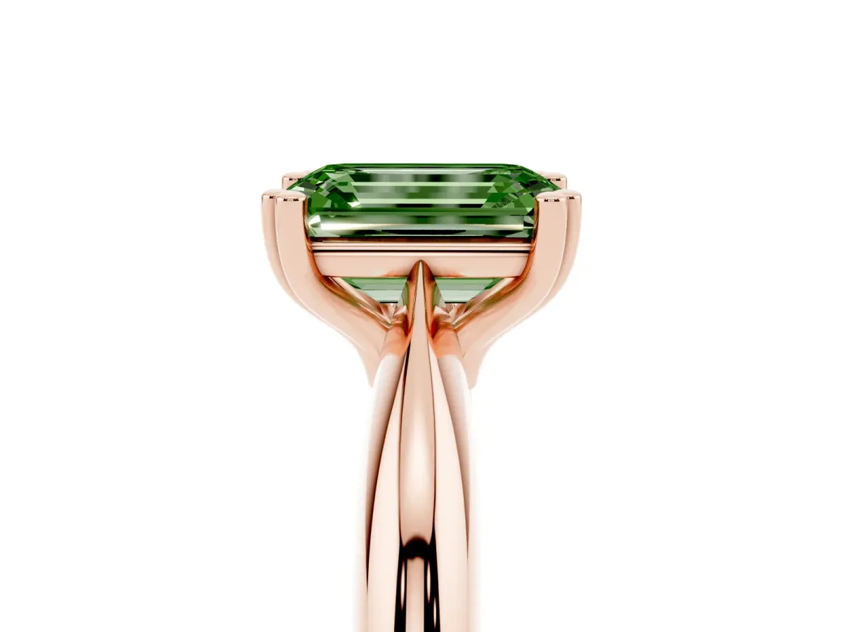 Fancy Green Emerald Cut Cut Solitaire Engagement Ring with Tapered Band and Four-Prong Setting Rose gold