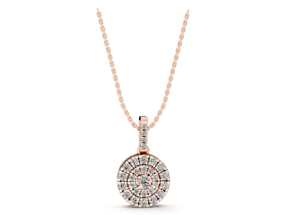 Round Double Halo Diamond Pendant with Pavé Setting Rose gold