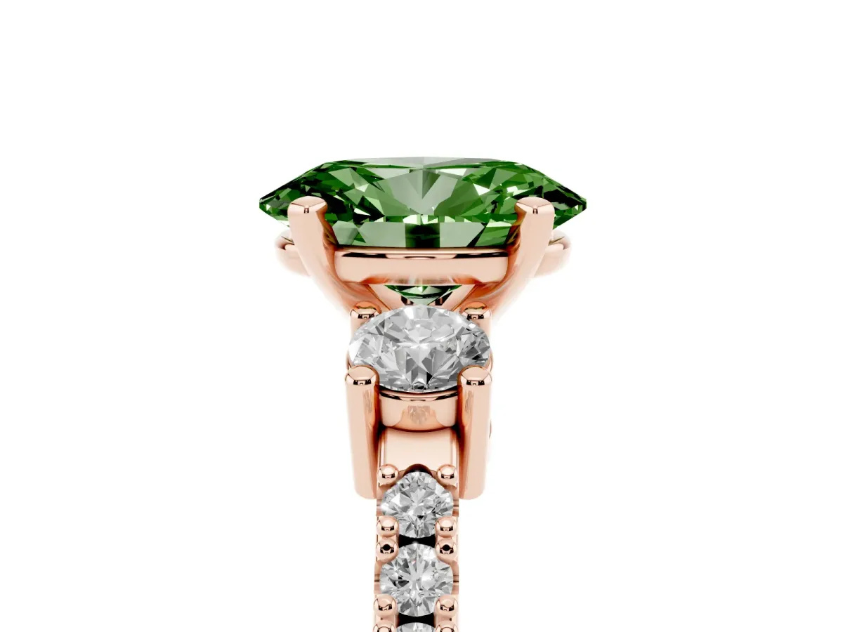 Fancy Green Oval Cut Three-Stone Diamond Pavé Band with Prong Setting Rose gold