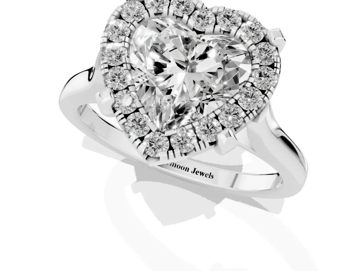 Heart Cut Diamond Cluster Halo Solitaire with Four-Prong Setting Silver