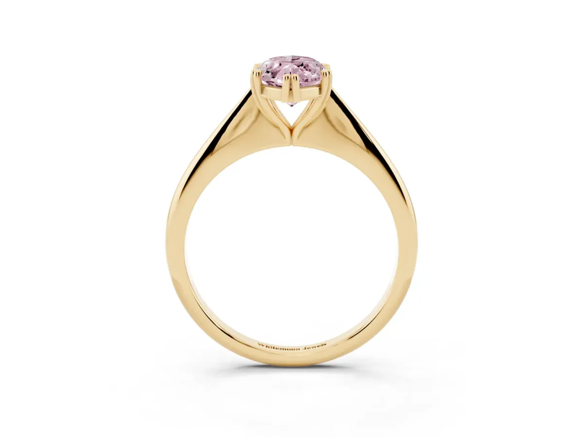 Fancy Pink Marquise Cut Solitaire Diamond Ring with Six-Prong Setting and Classic Band Yellow gold
