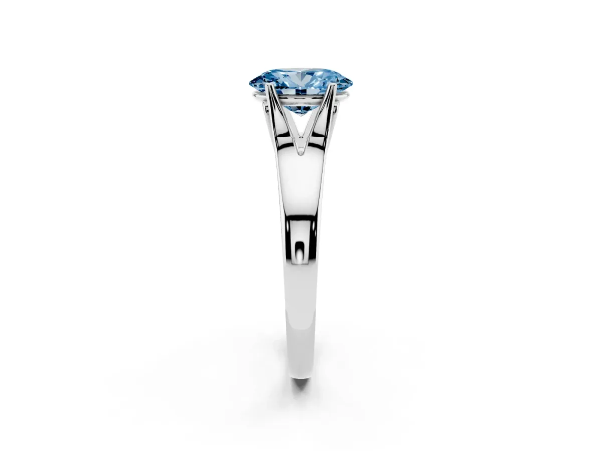 Fancy Blue Oval Cut Solitaire Diamond Ring with Cathedral Band and Four-Prong Setting Platinum