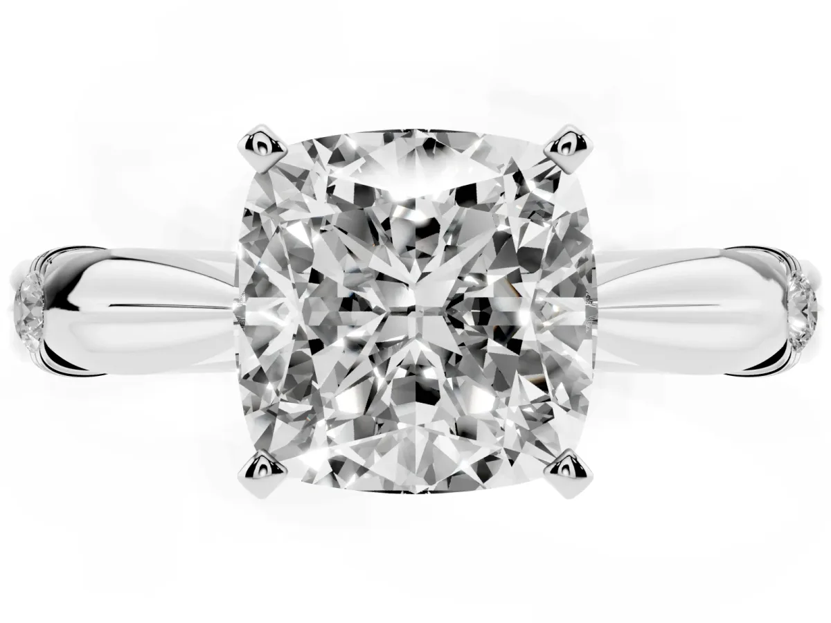Cushion Cut Solitaire Diamond Twisted Band with Four-Prong Setting Silver