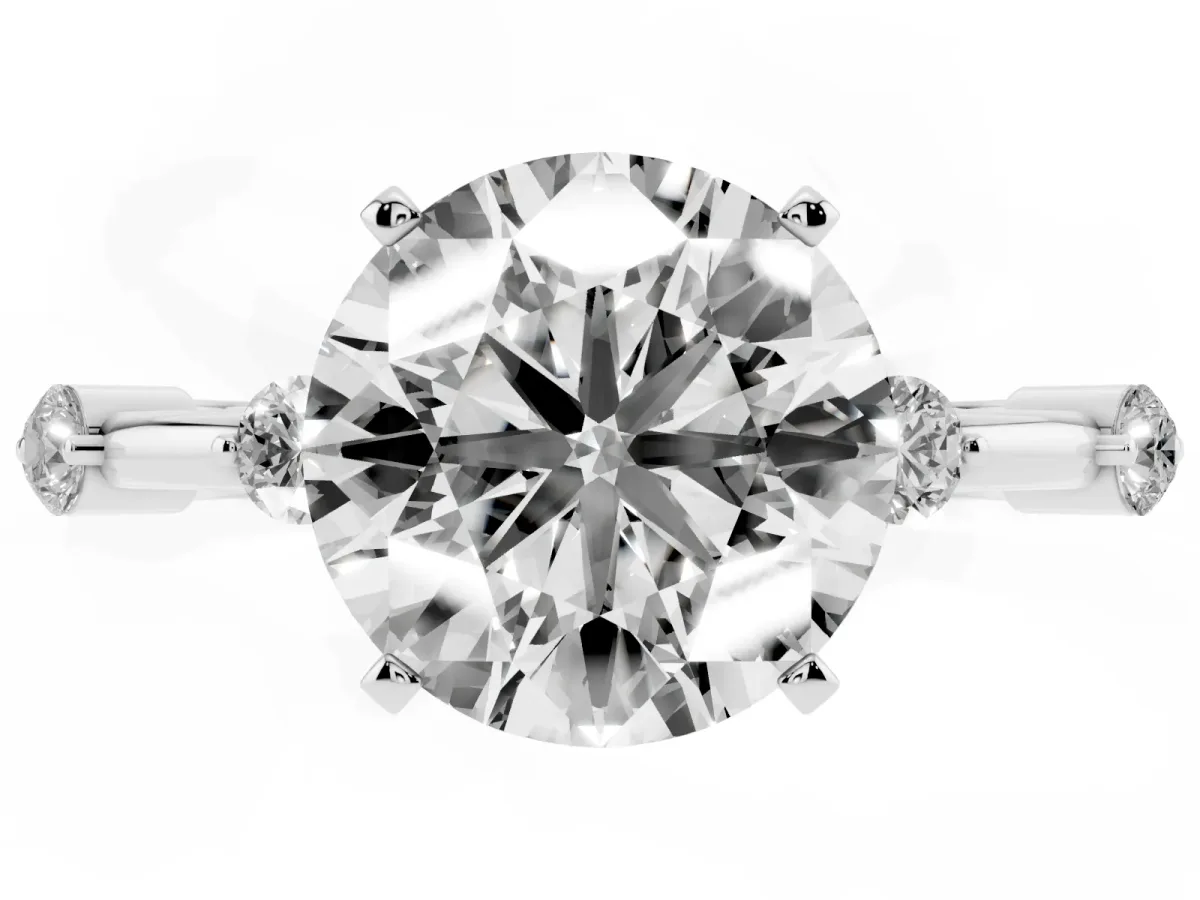 Round Cut Solitaire Diamond Ring with Bezel Set Side Stones and Prong Setting Silver
