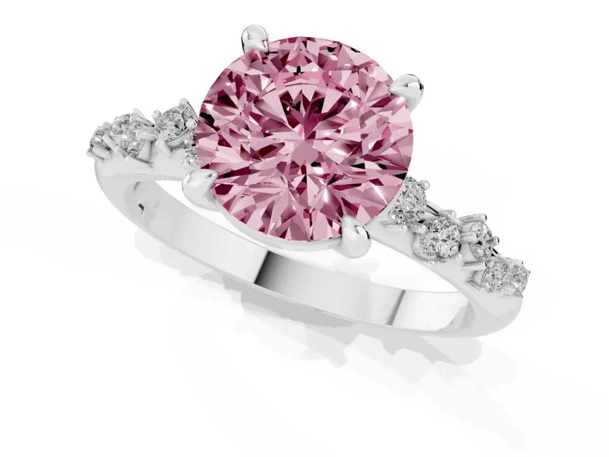 Fancy Pink Round Cut Cut Diamond Vine Band with Four-Prong Setting Platinum